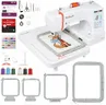 POOLIN EOC06 Embroidery Machine,7" Touchscreen,7.9"x11" Hoop Area,Computerized Home Embroidery Machine for Beginners Gifts,200 Built-in Designs,USB & Wireless,Software,4 Hoops,Thread,Bobbin,Stabilizer