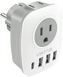 [1-Pack] Type E/F Plug Adapter, VINTAR Schuko Germany France Adapter Plug,South Korea Outlet Adapter with 1 USB C,3 USB Ports and US Outlets, US to EU Spain Iceland Greece Russia German French Korea