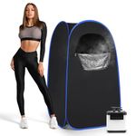 IvyBess Upgraded Portable Sauna for Home, Sauna Box with 2.6L 1000W Steamer, Portable Sauna for Home with Sauna Tent, Chair, Remote Control (Black and Blue)