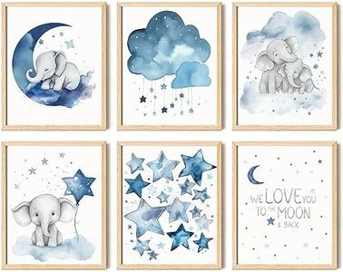 97 DECOR Baby Girl Elephant Nursery Decor - Baby Boy Room Decorations for Nursery Wall Decor, Blue Moon and Stars Nursery Art Prints, Cute Elephant Poster Animal Picture for Bedroom (8x10 | 20x25 cm UNFRAMED)