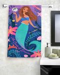 FRESH FROM LOOM Cartoon Printed 100% Cotton Fur Tauliya| Bath Towel for Kids Boys & Girls | Skin Friendly Towels | Hypoallergenic | Anti -Fade Cloth | Double Stitched Edge (Mermaid, 27x54 Inches)