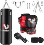 Vensmuste Punching Bag for Kids, 2FT PU Boxing Bag Set, Kids Punching Bag with 6oz Boxing Gloves, Hand Wraps, Hanging Straps, Chains, etc. Suitable for MMA Karate Kickboxing Boxing - Unfilled