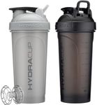 Hydra Cup ProFlow [2 Pack] 28 oz Shaker Bottles for Protein Shakes, Shaker Cups with Ball Blender Whisk, Shaker Bottle with Handle, Travel To Go, BPA Free (Black & Grey, 28oz)