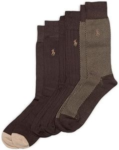 POLO RALPH LAUREN Men's Supersoft Birds Eye Crew Sock 3 Pair Pack, Brown, Mens Shoe Size 12-17