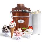 NOSTALGIA Bunn Nostalgia ICMP600WD Vintage Collection 6-Quart Wood Bucket Electric Ice Cream Maker with Easy-Clean Liner (Brown)