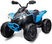 Hetoy 12V Kids ATV, Ride on Toy Car Bombardier Licensed BRP Can-am 4 Wheeler Quad Electric Vehicle, w/LED Lights, Full Metal Suspensions, Bluetooth, Music, USB, Treaded Tires, Blue