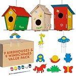 9 Wooden Birdhouses & 9 Wind Chimes