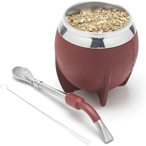 BALIBETOV Yerba Mate Cup And Bombilla Set, Includes Stainless steel Yerba Mate Gourd, Premium Bombilla Mate and Cleaning Brush (Burgundy)