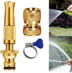 Rushwak Brass Water Spray Nozzle Suitable for 1/2" Hose Pipe Adjustable Brass Spray Nozzle Water Pressure Booster Brass Nozzle Water Spray Gun for Car Wash & Gardening Water Pressure Nozzle