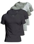 Comfneat Men's 4-Pack Undershirts 100% Cotton Comfy V-Neck T-Shirts (Black+Grey Melange 4-Pack, M)