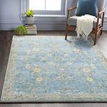 Hauteloom Marino Living Room, Bedroom Area Rug - Traditional - Denim, Light Blue, Cream - 18" Sample