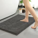 RUN HELIX Bathroom Mat 50x80cm, 0.8inch Fluffy Long Hair Non-slip Super-Absorbent Machine Microfibre Washable Bath Rugs for Bathroom Bathtub Floor, Dark Grey