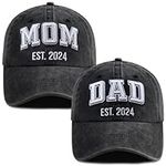 SHANVANKE 2PCS Dad and Mom EST 2023 Hats for Men Women, Funny Adjustable Cotton 3D Embroidered New Parents Gifts Baseball Cap, Dad Mom Est 2024 Embroidered Black, One Size