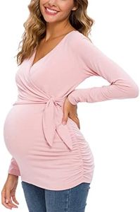 Glampunch Women's Maternity Shirts Short & Long Sleeve Tie Front Wrap Maternity Tops
