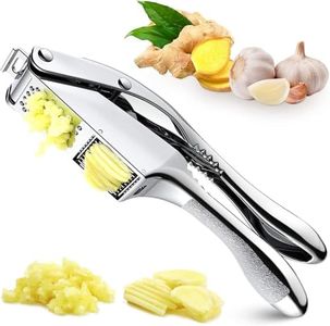 NIHUIFDPY Garlic Press Slicer 2 in 1, Professional Stainless Steel Garlic Mincer & Squeezer with Dual Chambers, Heavy Duty Garlic Crusher with Anti-Slip Handle for Home Kitchen, Gym & Camping