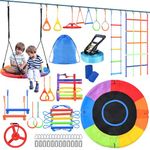 Hapfan Ninja Warrior Obstacle Course for Kids with Swing, Ninja Line with 10 Accessories, Slackline Outdoor Play Equipment, Tree Slack Line Jungle Gym