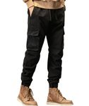 L'MONTE Imported Men's Slim Fit Casual Cotton Cargo Joggers Track Pants with Expandable Elastic Waist (32, Black)