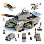 XDUOYJOY Military Tank Toys Set, Army Toys with 7 Vehicles, Trucks and Helicopters, Birthday Gift for 4-7 Year Old Boys, Easy to Store