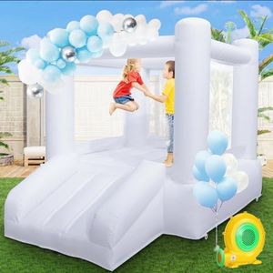 Small White Bounce House with Slide, Mini Indoor Bounce House Castle for Kids Aged 3-6, Outdoor Inflatable Jump House with UL Blower for Family Backyard Toddler Birthday Party