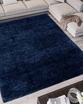 Modern Style Rugs Super Soft Dark Blue Shaggy Area Rug. Machine Woven Opulent Thick Pile Fluffy Rugs for Living Room, Bedroom, Hallway, Dining Room, Lounge Rug. 120x170 cm