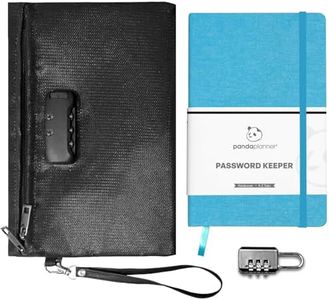 Panda Planner - Password Organizer - 5 x 7" Cloth Hardcover with Fire/Water Resistant Lock Bag - Alphabetical Tabs - Secure Password Keeper with Fire & Water Resistant Locking Document Bag - Includes Additional Combination Lock (Light Blue)