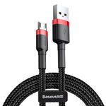 Baseus Cafule Series Durable Nylon Braided USB to USB Micro Fast and Secure Charging Data Cable With Double sided Micro USB Connector 2.4A QC3.0 480Mbps (1 Meter, Red+Black)