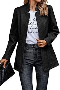 CCTOO Women's Coat Casual Open Front Blazer Long Sleeve Stand Collar Solid Trench Business Work Office Jacket Outwear 147 Pure Black X-Large