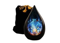 Urns of Dignity Everlasting Wolf Teardrop Adult Cremation Urns for Human Ashes - Decorative Urns,Urns for Human Ashes Female & Male,Urns for Ashes Men & Women,Funeral Urn-200 Cubic Inch(Wolf - Black)