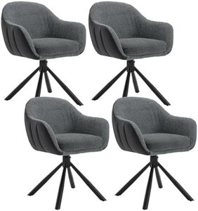 WOLTU Chaise Pivotante, Lot de 4, Chaise Salle à Manger, Chaise de Cuisine, Chaise Scandinave, Fauteuil, Siège Rembourré, Pieds en Métal, Chenille Gris Foncé + Simili Cuir Anthracite, EZS04dgr-4