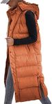 Women's Sleeveless Long Quilted Vest Hooded Button Down Puff Vest Cotton Padded Jacket Winter Outerwear, Orange, XX-Large