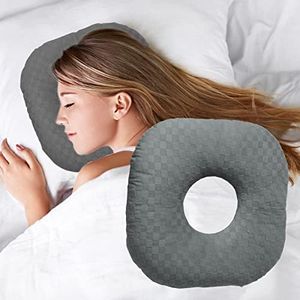 Wuronsa Ear Piercing Pillow for Side Sleepers, Pillow with an Ear Hole for CNH and Ear Pain Ear Inflammation Pressure Sores, O-Shaped Side Sleeping Pillow, Ear Guard Pillow (Dark Gray)
