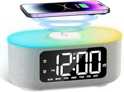 JALL Fabric Alarm Clock for Bedroom, with Big Led Screen Display, Bluetooth Stereo Sound Speaker, FM Radio, Fast Wireless Charging, USB Charging Port, Nightlight, White Noise, Ideal for Gift, Gray