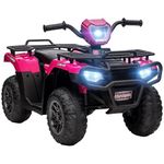 HOMCOM 12V Electric Car for Kids, Battery Powered Quad Bike, Ride-On ATV Car w/Forward, Reverse Functions, Music, LED Lights, for Ages 3-5 Years - Pink