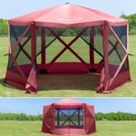 Seven Color House Pop Up Screen Tent House for Camping 6 Sided Portable Gazebo Tent for Outdoor Sun Shelter Canopy for Patio Backyard Garden 11.5 x 11.5 Foot, Red