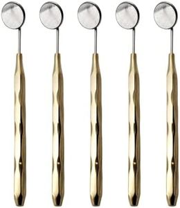 Dental Mirror Stainless Steel with Gold Plated Handle, Set of 5 Dental Mirrors Front Surface Rhodium Plasma Coated European Style Threading by ARTMAN Brand