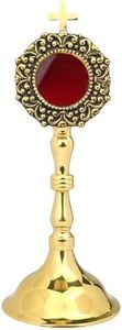 Needzo Mini Brass Reliquary, Religious Keepsake for Relics, Devotional Church and Home Display, 3 by 7.75 Inches