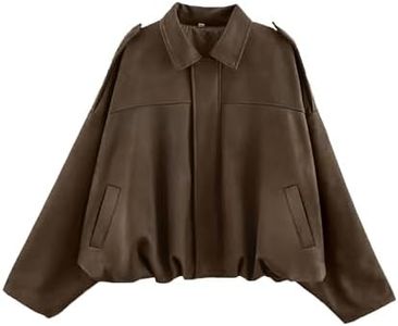 Bnigung Womens Faux Suede Bomber Jacket Casual Lapel Pilot Cropped Coat Oversized Motorcycle Jackets 2025 Outerwear(Brown-L)