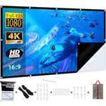 Projector Screen 84 Inch + Black Back Counter Light Transmittance, 16:9/Wrinkle-Free/160°/Washable/Foldable, Indoor/Outdoor, Includes Nail Hooks and Handbag