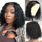 Wear and Go Glueless Wigs Human Hair Pre Plucked Pre Cut Deep Wave Curly Bob Wig Lace Front Wigs for Black Women Human Hair 180% Density 4x4 Lace Closure Glueless Bob Wigs Human Hair 12 Inch