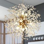 Modern Crystal Chandeliers Led, Gold Fashion Fireworks Led Light Fixture Hanging Ceiling Lights Bedroom Dandelion Chandelier Light Fixtures 9 Light for Living Room Dining Room Bar Restaurant