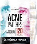 BASIC CONCEPTS Acne Patches (120 Pack), Tea Tree Oil and Hydrocolloid Pimple Patches for Face, Zit Patch (3 Sizes), Blemish Patches, Acne Dots, Pimple Stickers, All Natural