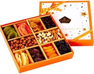 Dried Fruit and Nuts Gift Basket - Gourmet Holiday Gift Box - 10 Variety Holiday Healthy Snack - 1.43 lbs Elegant Orange Box - Cerez Pazari