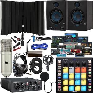 Presonus AudioBox 96 USB Audio/MIDI Interface with New Designed Eris 5BT Studio Monitors & Newest Version Software Pack, ATOM MIDI Pad Controller, Boom Arm + Headphones & Isolation Recording Shield