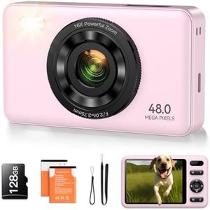 Digital Camera with 128GB SD Card Autofocus 48MP 2.7K Cameras for Photography 16X Digital Zoom Anti Shake 2 Batteries Kids Camera for Beginner Boys Girls Teens Gift-Pink