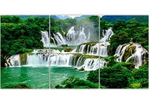 SAF paintings Set of 3 Greenery Forest & Waterfall Beautiful UV Coated Home Decorative & Gift Item Panel Mdf Wall Painting for living Room 27 Inch X 12 Inch SANFC32090