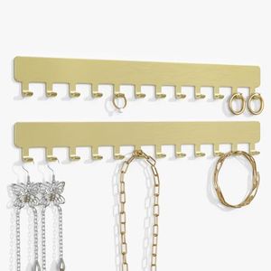Necklace Holder Wall Mounted,Self Adhesive Jewelry Organizer,2 Pack,Gold