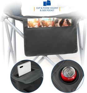 SUNMER Padded Folding Camping Chairs, Set of 2 – Cup Holder, Side Pockets, Dark Blue