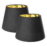 Navaris Black Linen Lampshade - 22CM Contemporary Design Modern Lamp Shade for Lights with Golden Inner Lining - Set of 2, Suitable for E27 Lights