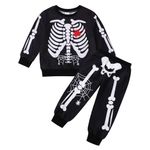 Naiyafly Toddle Boys Girls Halloween Skeleton Tracksuit Set Skull Pumpkin Print Long Sleeve Pullover Sweatshirt + Jogger Pants Long Trousers 2Pcs Fall Clothes Set for Kids 1-5 Years