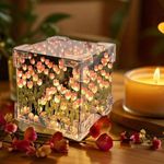 PANCA Tulip Flower Lamp - DIY Tulip Cube Mirror Lamp LED Night Light, 2-in-1 Mirror & Decorative Lights, Handmade Simulation Artificial Tulip Lamp Desk Decorative Lamp, Gift for Girls (Pink)